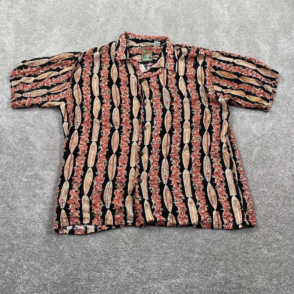Vintage Pineapple Connection Button Up Hawaiian Shirt Women's Size L Red‎ Tan